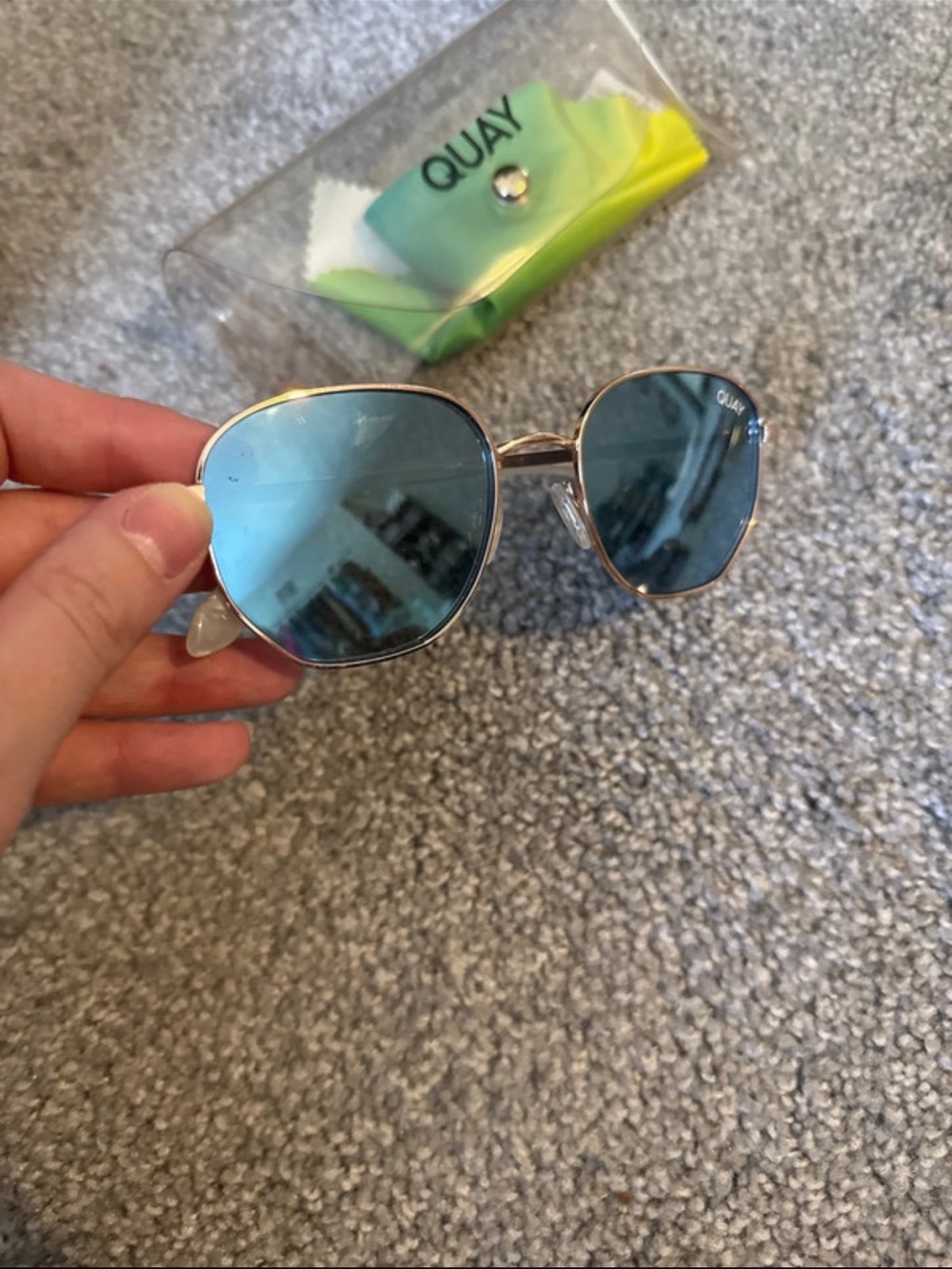 Quay Australia Women's Silver Frame Blue Mirrored Sunglasses